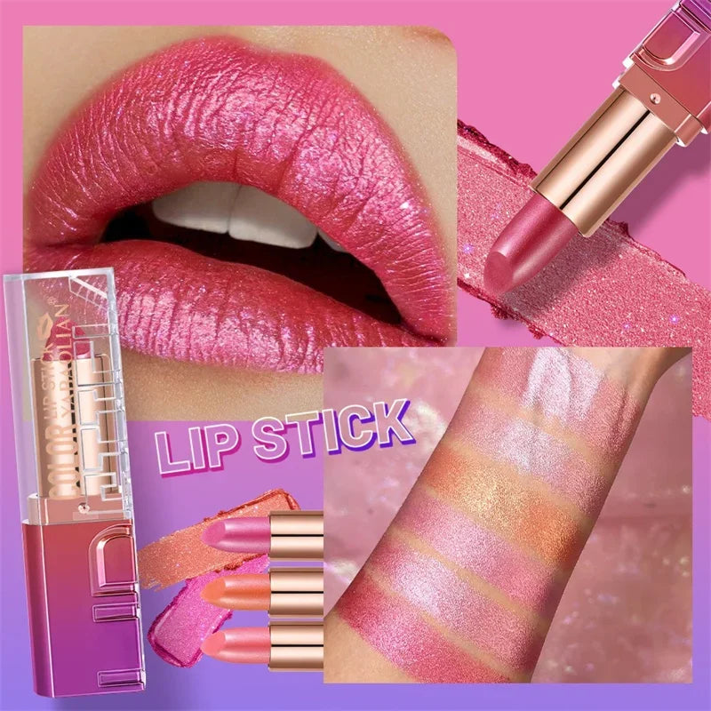 6 Colors Bold & Intense Glitter Shiny Lipstick Waterproof Moisturize Pearlescent Lipgloss Luxurious Sparkling Lip Gloss Makeup Zpaxo