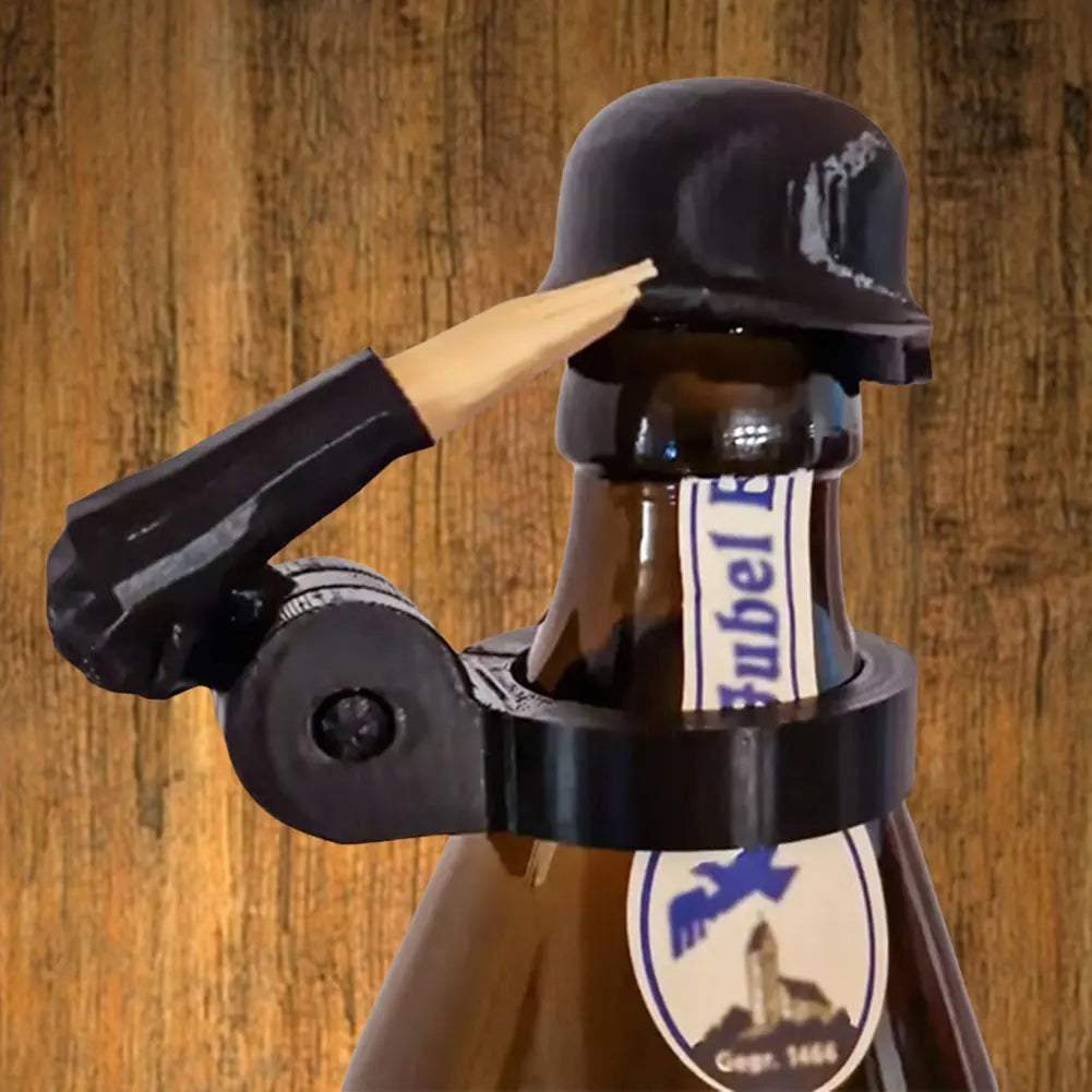 1- Soldier Salute Beer Bottle Helmet Dustproof Topper Creative Cap Zpaxo