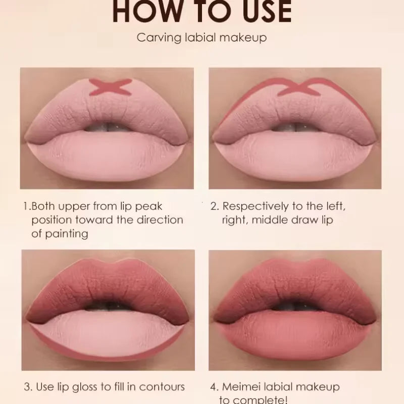 Six-color velvet lip liner and lipstick pen set - Waterproof, long-lasting, easy to apply, dual-function lip cosmetics Zpaxo