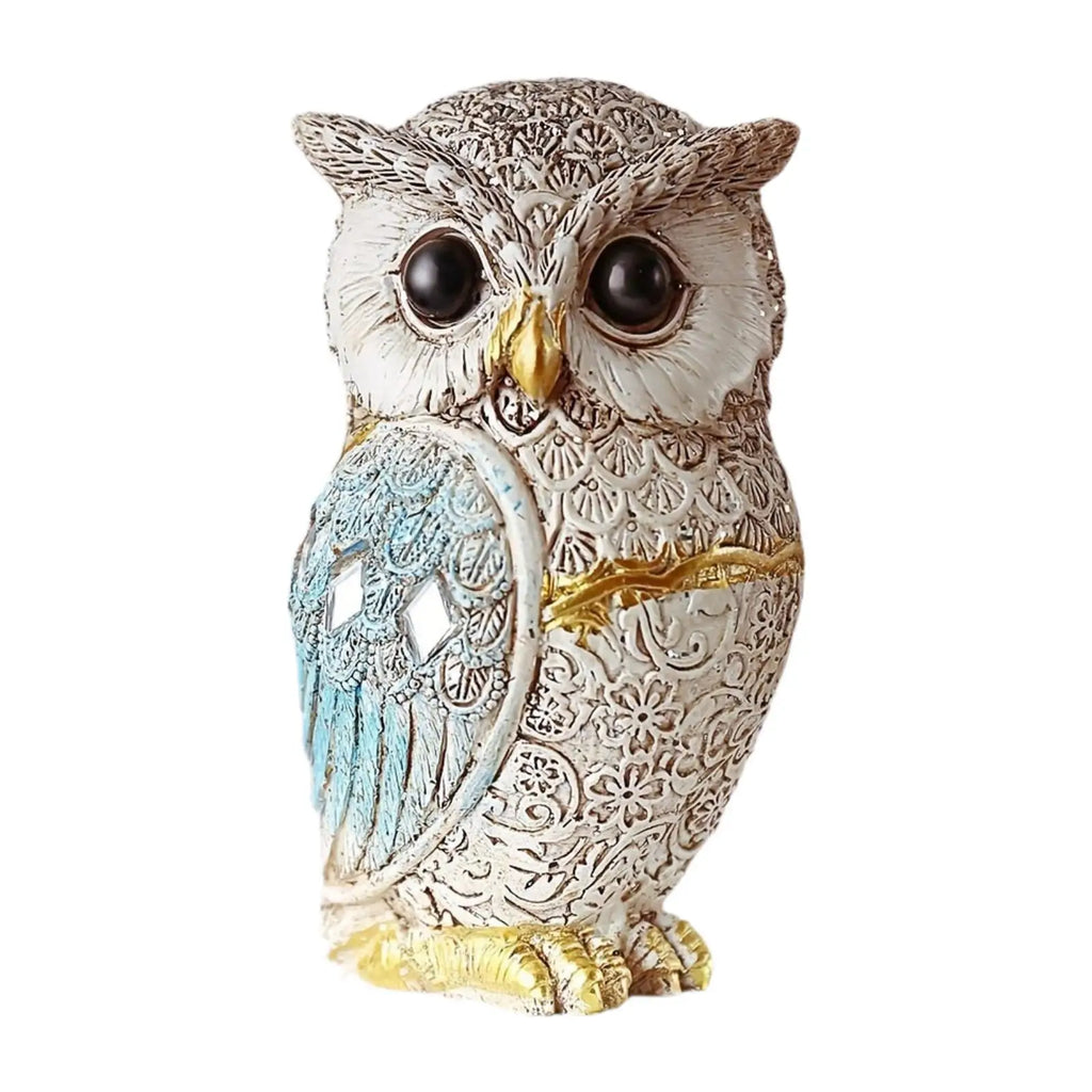 Owl Statue Shelf Decor Office Ornament Bedroom Modern Table Desk Cute Living Room Gift for Birds Lovers Sculpture Decoration Zpaxo Blue