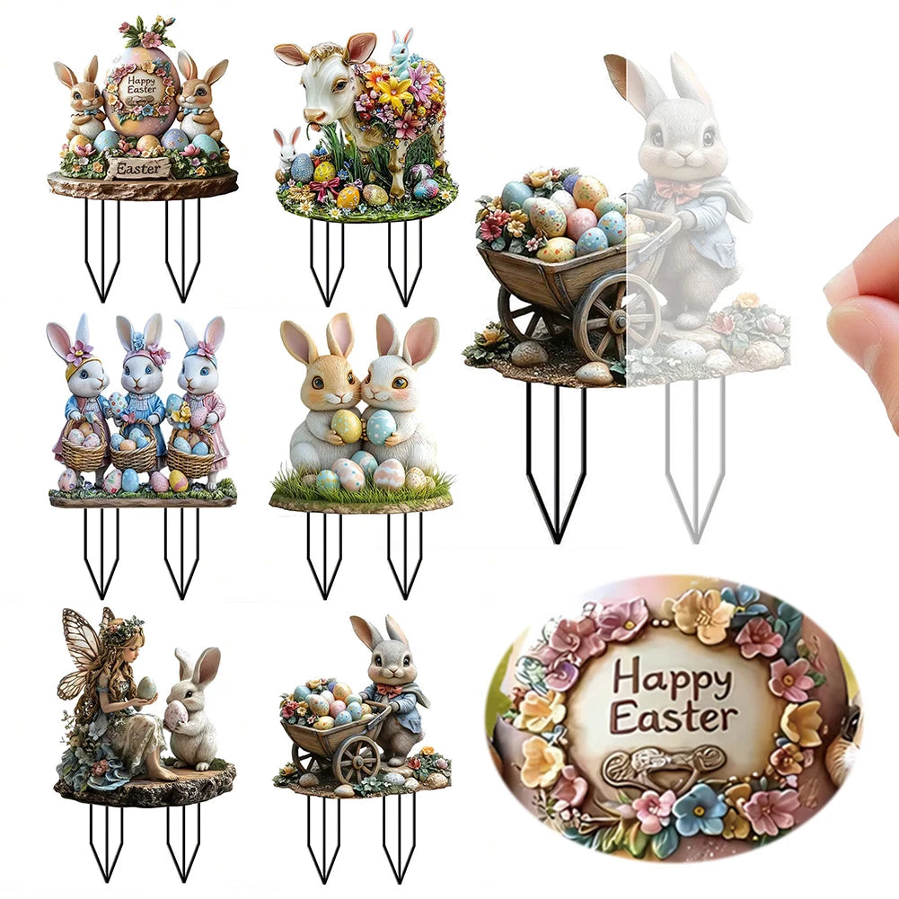 Easter Bunny Garden Stake Acrylic Yard Sign Rabbit Signs Outdoor