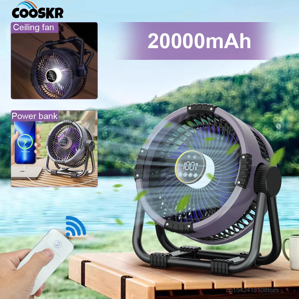 20000mAh Outdoor Camping Fan Wireless Tent Ceiling 4 Speed Adjustment