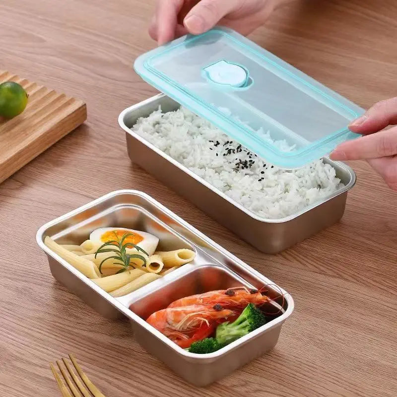 Stainless Steel Dual-Compartment Snack Box with Leak-Proof Lid