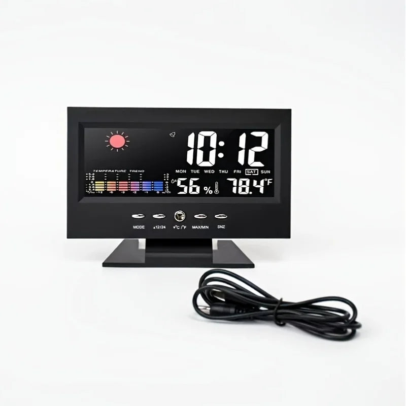 Large Backlit Display Digital Clock Voice Control Weather Station 12
