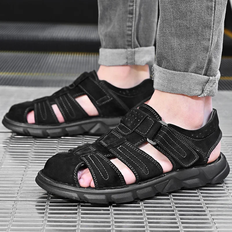 Summer Men Sandals Leather Mens Casual Shoes Outdoor Beach Roman Zpaxo