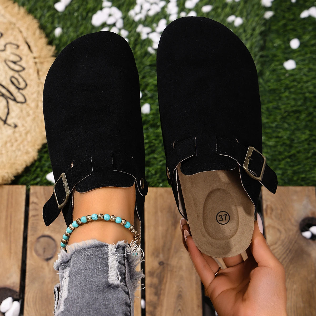 Women Slippers Rubber Outdoor Spring Autumn Sandals Slides Women Soft Toe Flat Bottom Slippers Slip-On Fashionable Shoes Women Zpaxo black 41