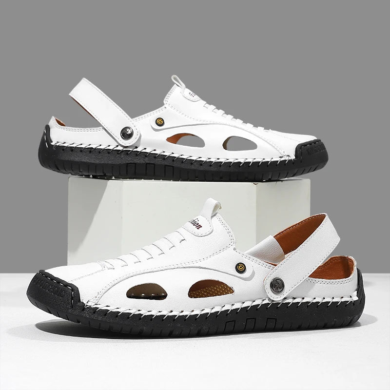 Summer Men Sandals Leather Mens Casual Shoes Outdoor Beach Roman Zpaxo