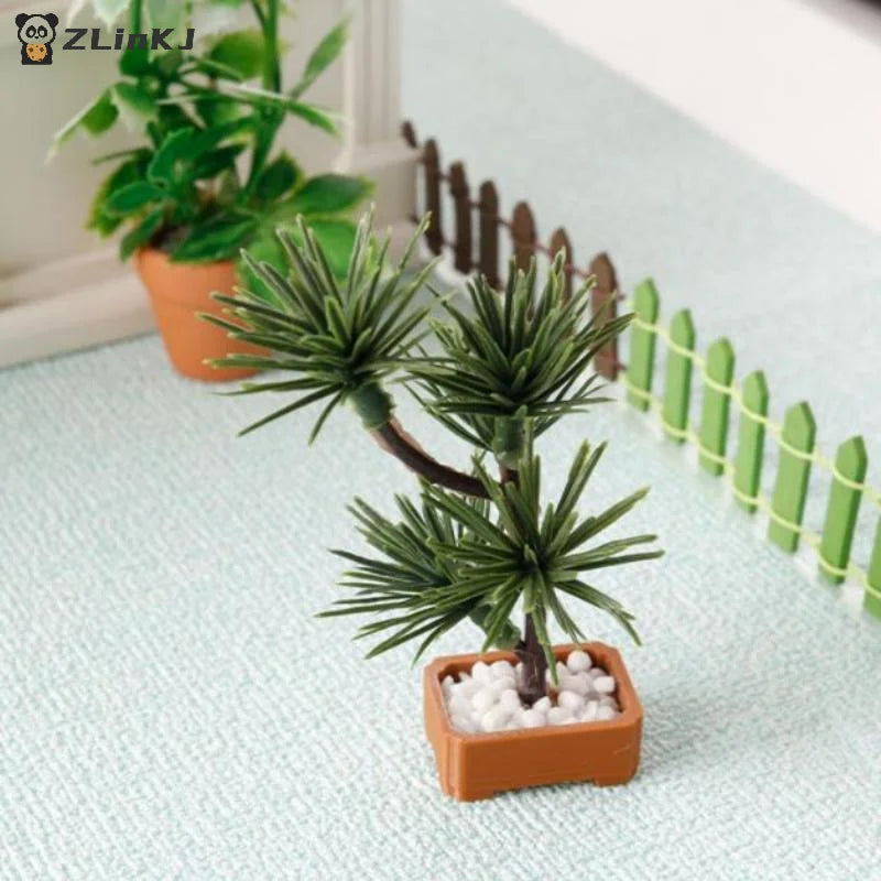 ▶1Pcs Micro Landscape Garden Bonsai Ornament 1/12 Dollhouse Simulation Pine Tree Green Plants Bonsai Model Scene Decoration Zpaxo