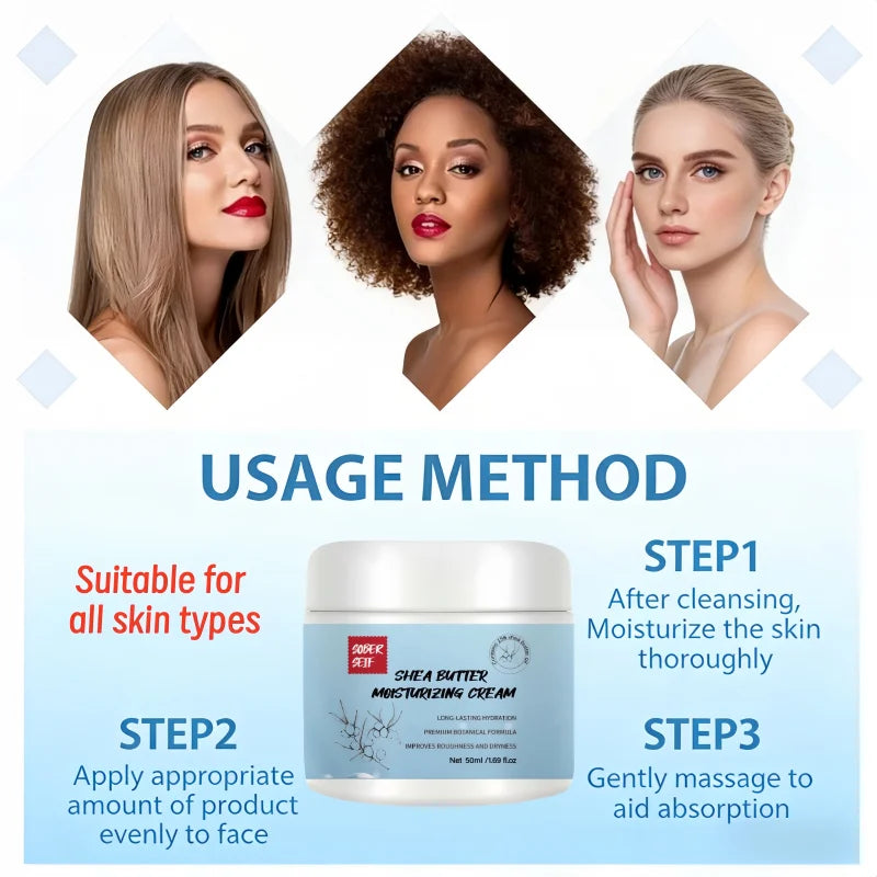 Shea Butter Hyaluronic Acid High‑Moisture Face Cream 50ml Dry Skin Savior Deep Nourishing Skin Care Zpaxo