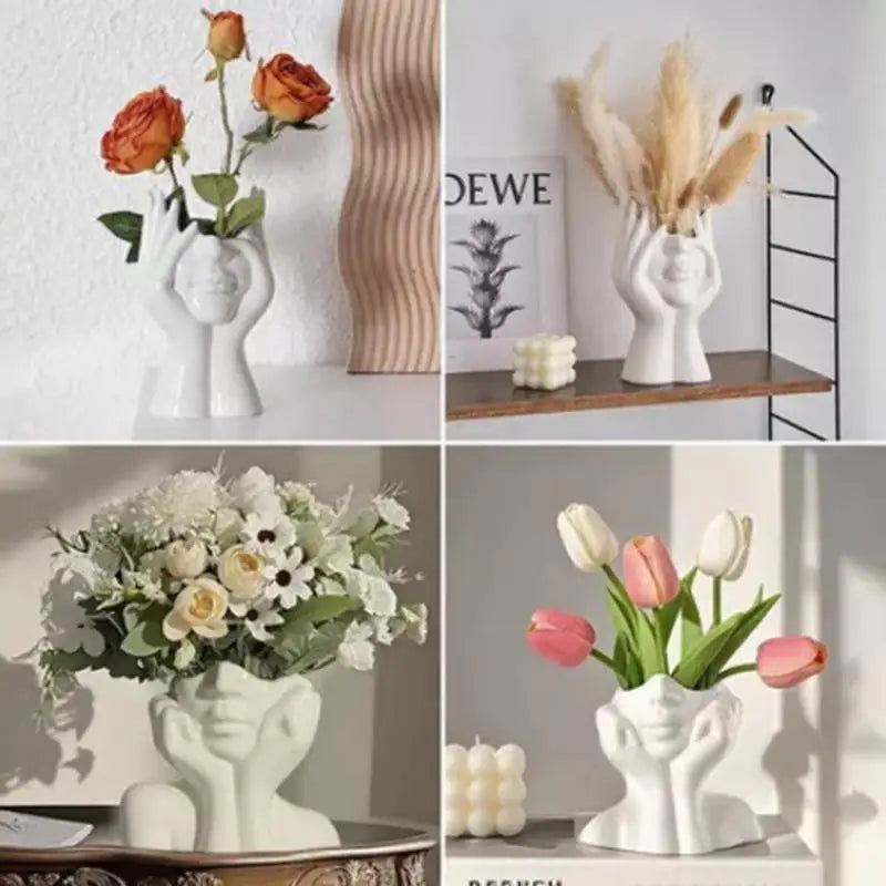 White Art Face Vase – Creative Desktop Ornament & Home Decor