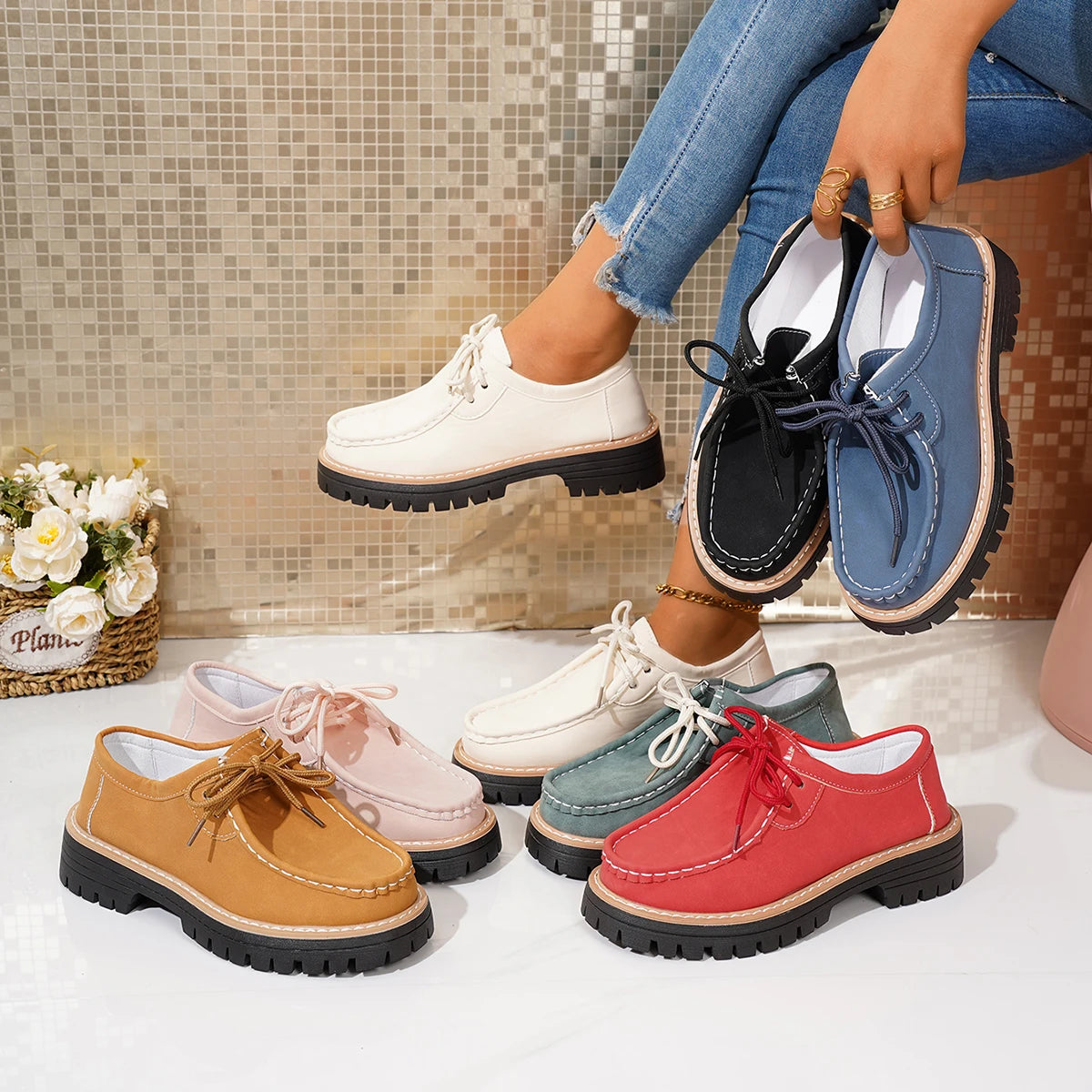 Women Loafers 2025 New Thick Heel Chunky Sole Flats Shoes Comfortable Sneakers Women Spring Autumn British Style Women Shoes Zpaxo