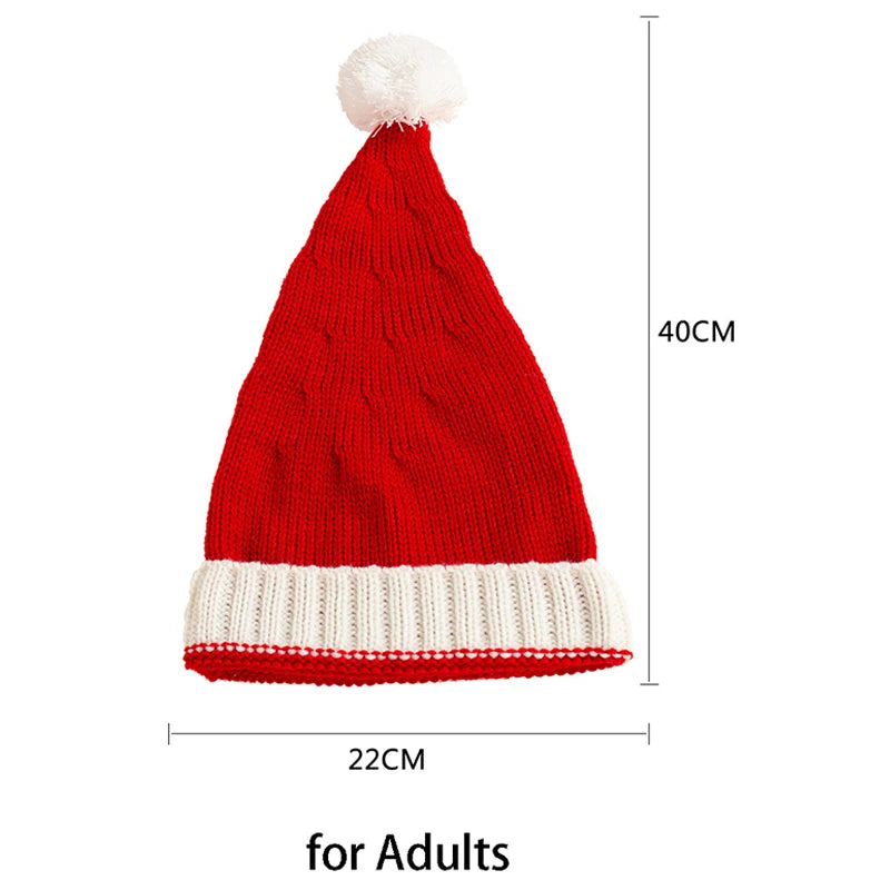 Christmas Knitted Hat Adult Kids Cute Pompom Soft Beanie Santa Year