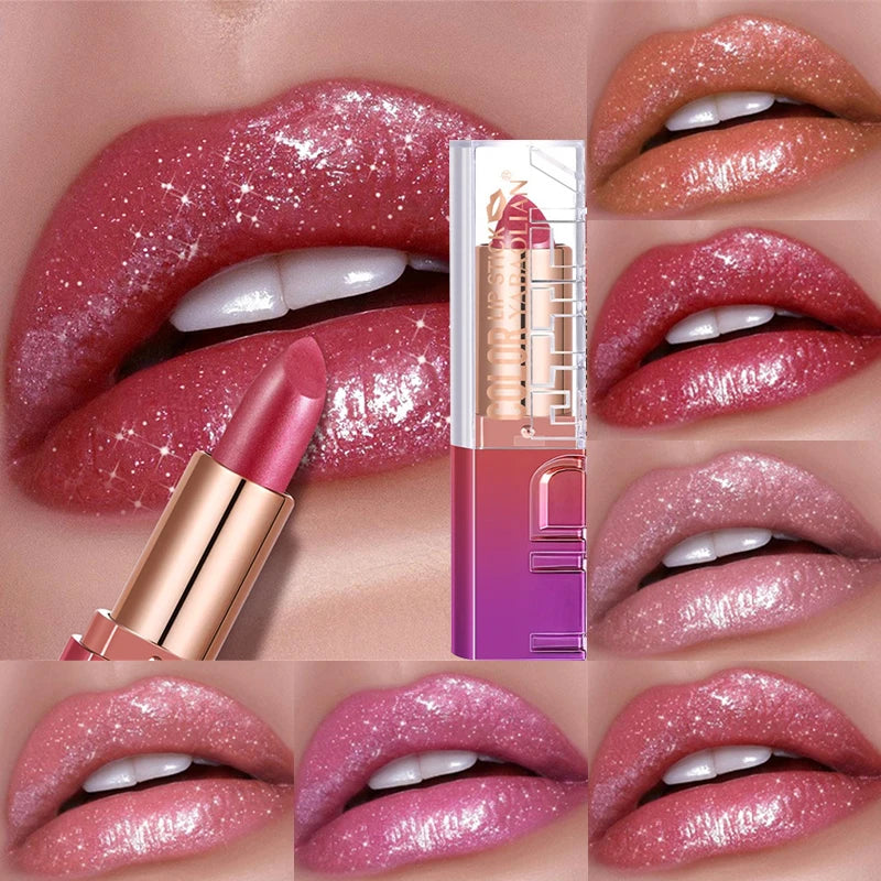 6 Colors Bold & Intense Glitter Shiny Lipstick Waterproof Moisturize Pearlescent Lipgloss Luxurious Sparkling Lip Gloss Makeup Zpaxo