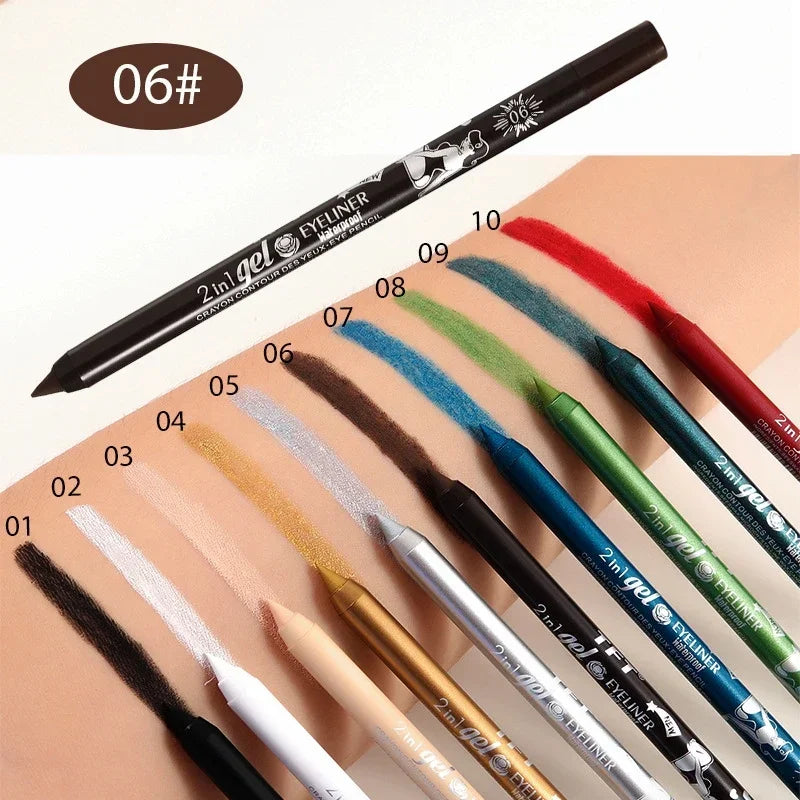 Waterproof Eyeliner Gel Pencil Pigment Brown Black White Glitter Zpaxo 06