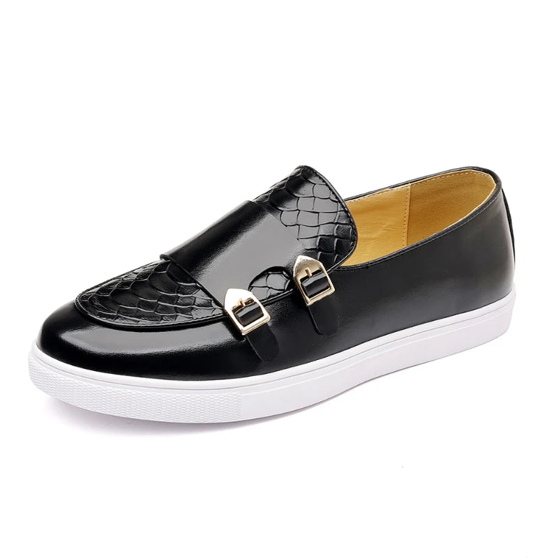 Mens Brown Crocodile Embossed Leather Monk Strap Loafers Slip Casual Zpaxo 8878 Black 44 China Mainland