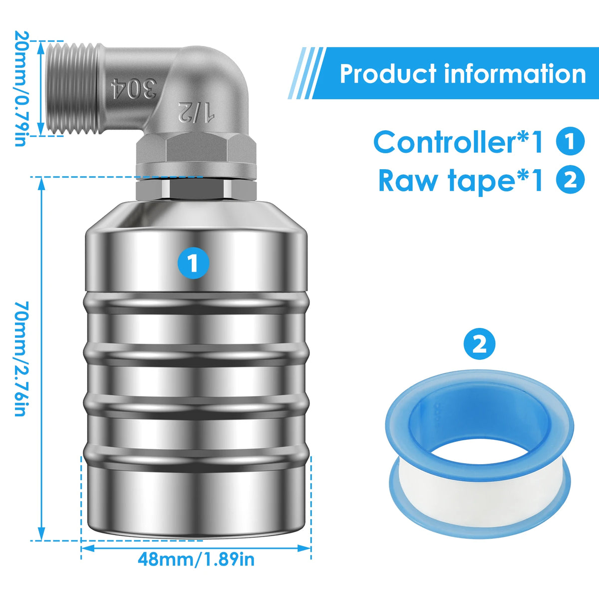 1/2 PCS Floating Ball Valve Automatic Water Level Control Valve 1/2 Stainless Steel Water Tank Valve Safe Water Tower Shutoff Zpaxo C 1PC