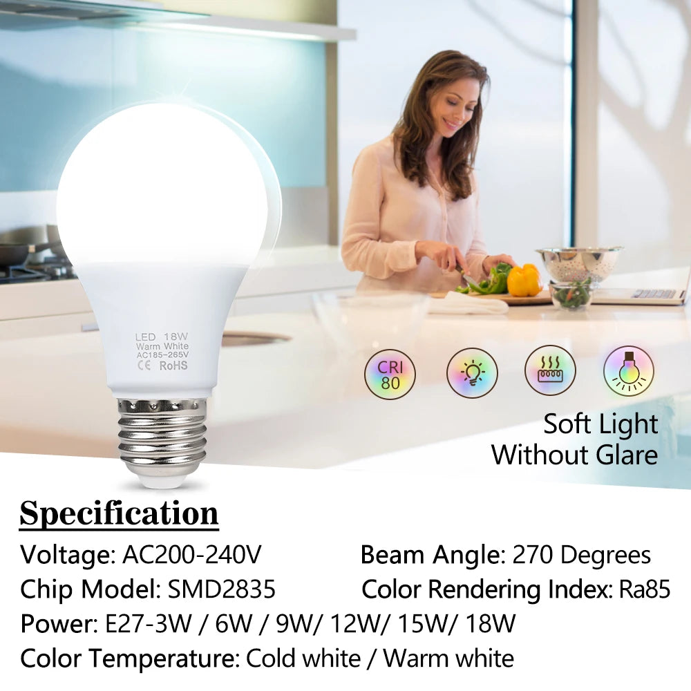 E27 LED Bulb Smart IC Energy Saving Light 220V-240V High Brightness Indoor Home Lighting Ampoule Bombilla Lampada Projector Lamp Zpaxo