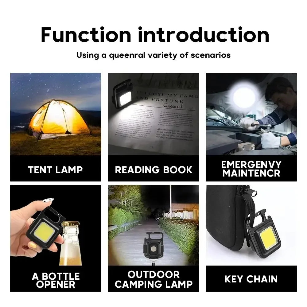 Mini COB LED Keychain Flashlight – USB Rechargeable, 800 Lm