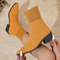 Shoes for Women 2025 New Winter Knitted Shoes Female Stretch Fabric Socks Women Low Heel Short Boots Pointed Toe Ankle Booties Zpaxo Orange 40