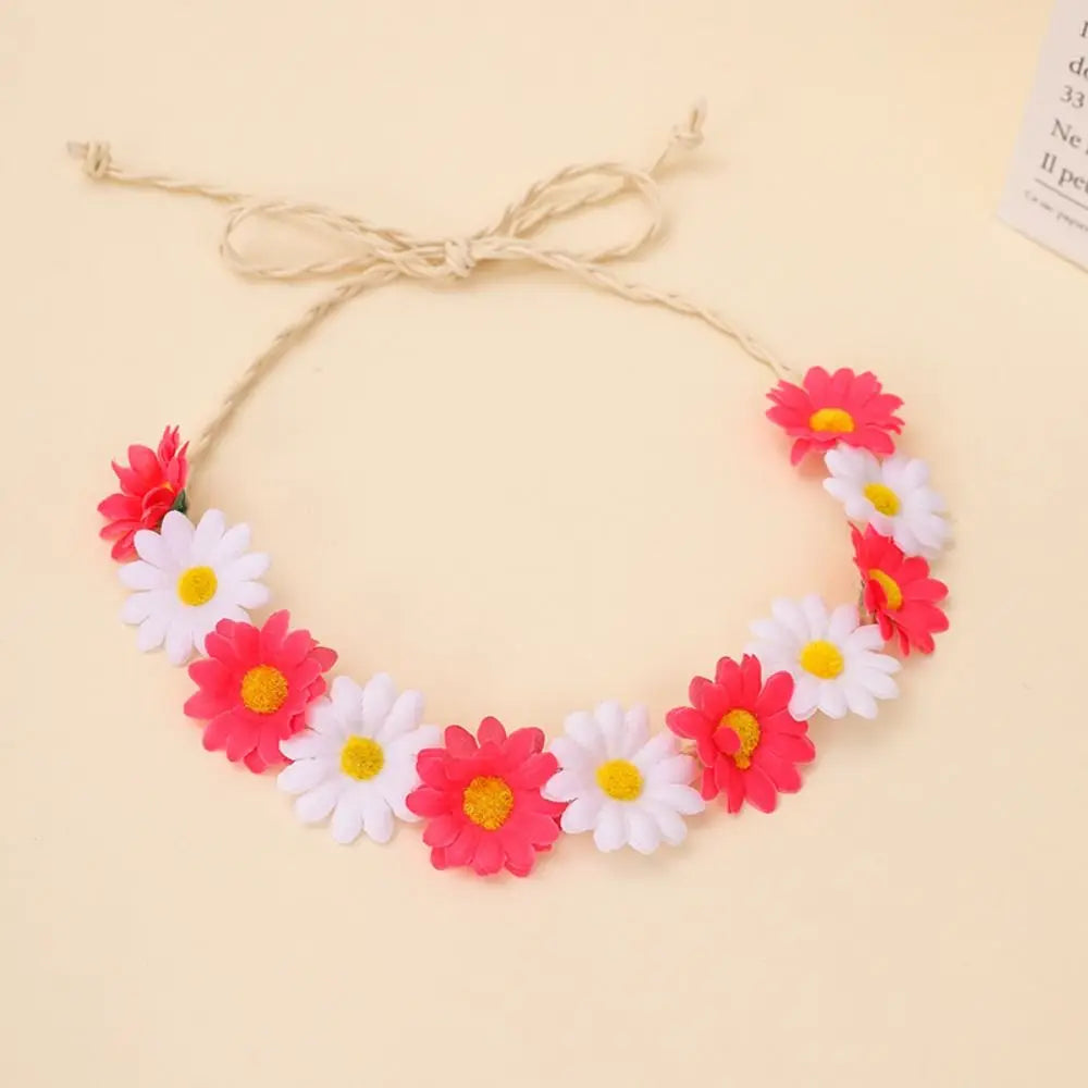 Bohemian Style Flower Headband Flower Decoration Braided Band Sunflower Hair Band Adjustable Rope Multicolor Sunflower Headband Zpaxo