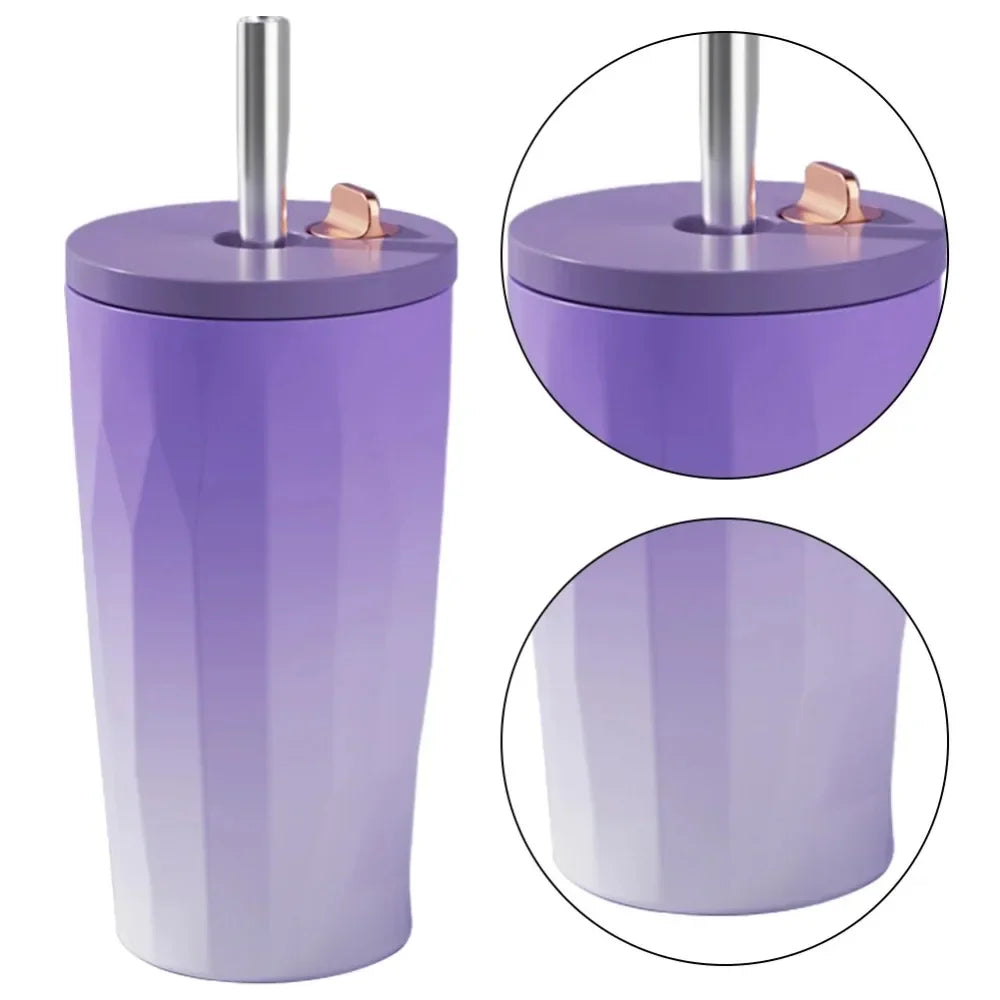 New 600ml Fashion Gradient Coffee Cup Portable Stainless Steel Water Cup with Straw Heat and Cold Insulation Coffee Gift Cup LIY Zpaxo