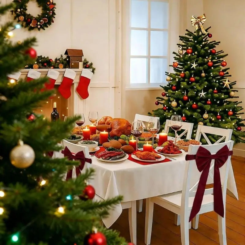 Elegant Chair Bows Tie Elastic Band Sashes Christmas Decoration