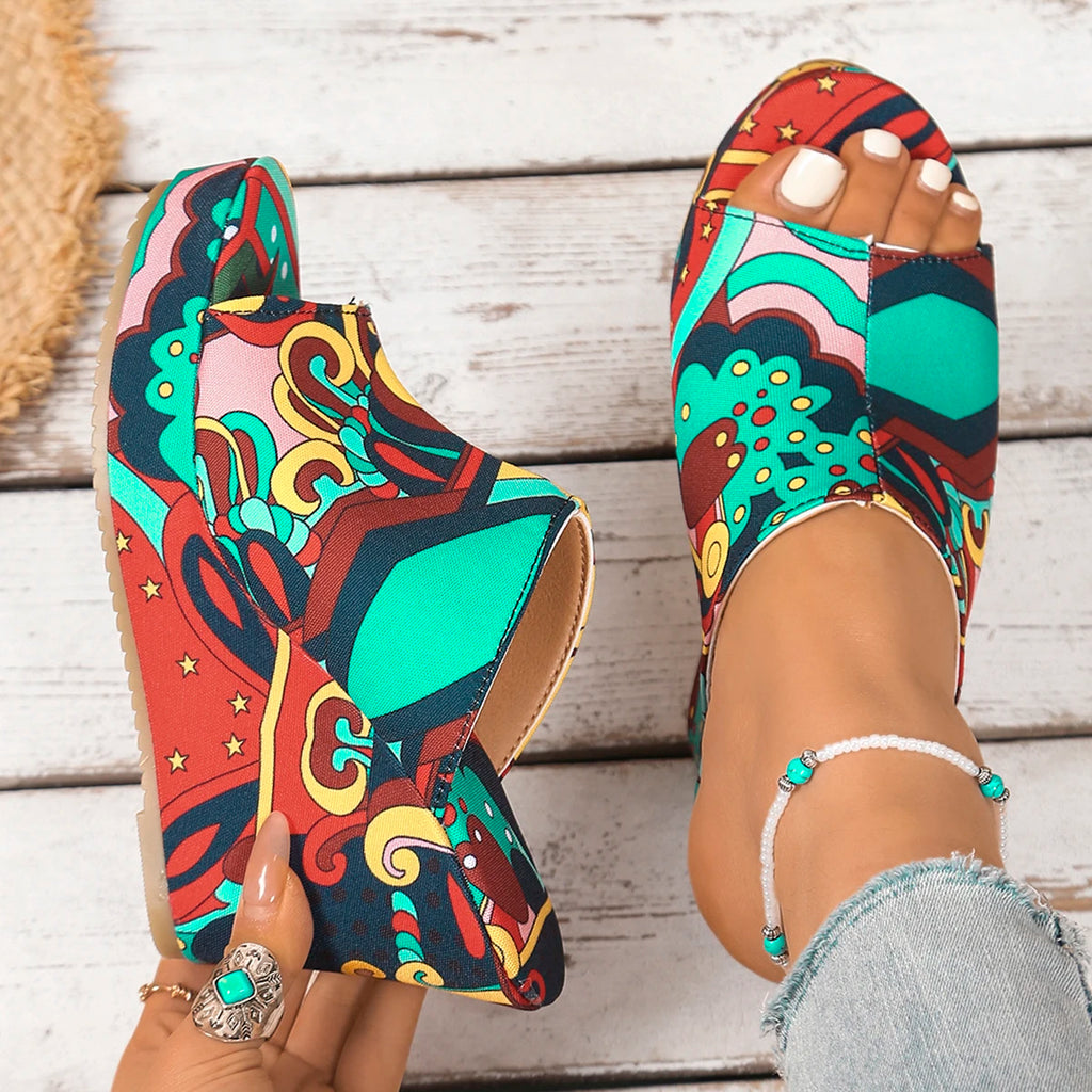 2025 New Shoes for Women Casual Women Wedge Sandals Retro Ethnic Printing Platform Sandals Ladies Comfortable Outdoor Shoes Zpaxo