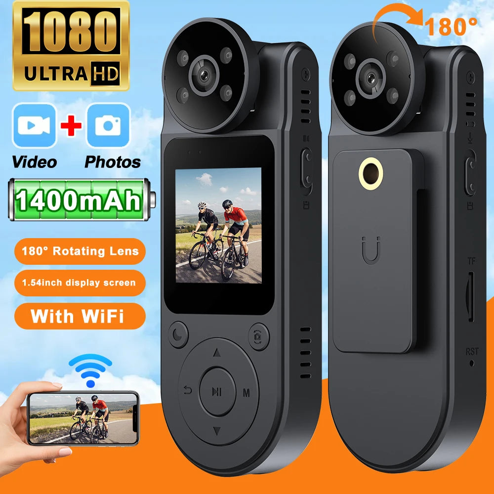 HD 1080P Mini Camera Bodycam 180° Adjustable Sports DV Camera Outdoor Law Enforcement Recorder Wifi Hotspot Night Vision Cam Zpaxo