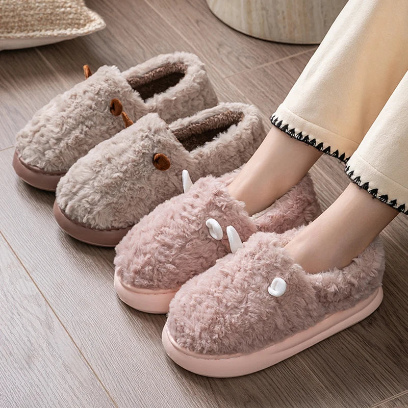 Women's Slippers Home Fluffy Warm Anti-slip Woman Shoes Bag Heel