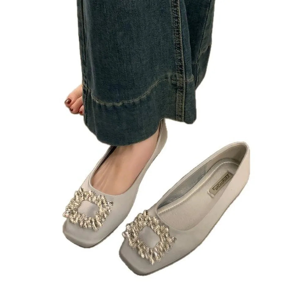 Versatile Square Buckle Slip-on Flat Shoes Women Commuter French