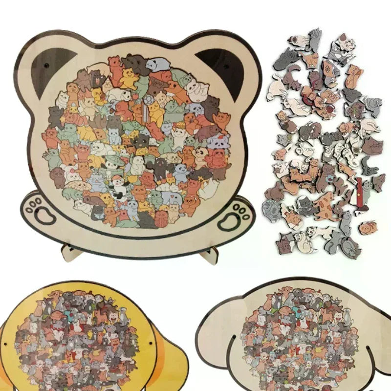 Dog Bear Shaped Puzzle With Animal Shards Wooden Jigsaw Puzzle Unique Irregular Animal Decorations Collectible Gift Challenging Zpaxo