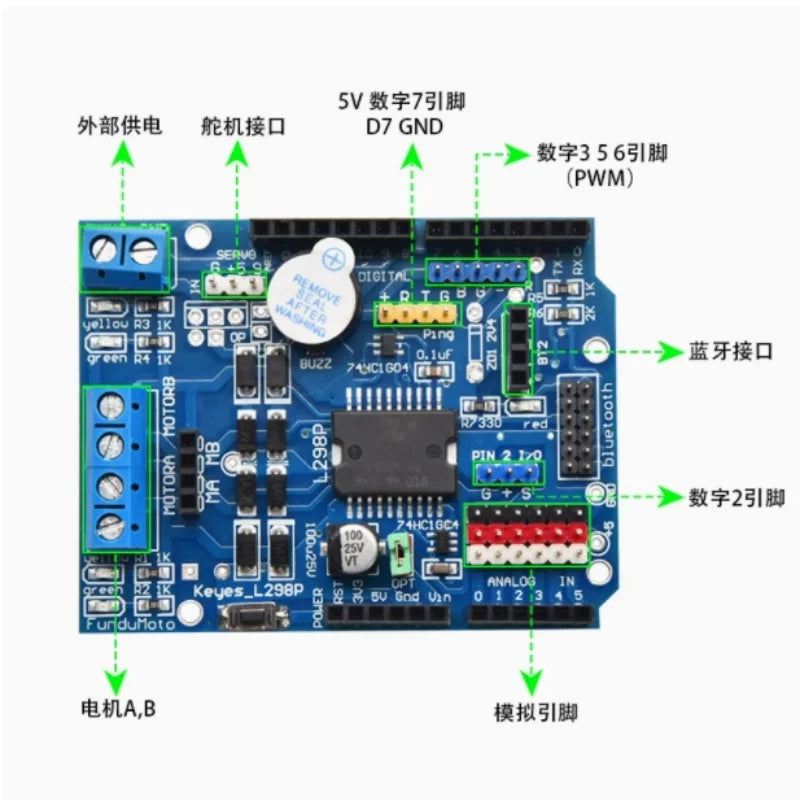 L298P Motor Shield Stepper DC Driver Module Expansion Board SUNLEPHANT Zpaxo