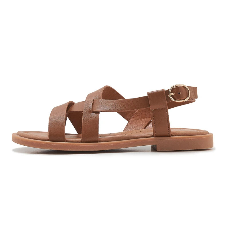 Womens Summer White Leather Crisscross Strap Flat Sandals Adjustable Zpaxo K9001-19 Brown 36 China Mainland