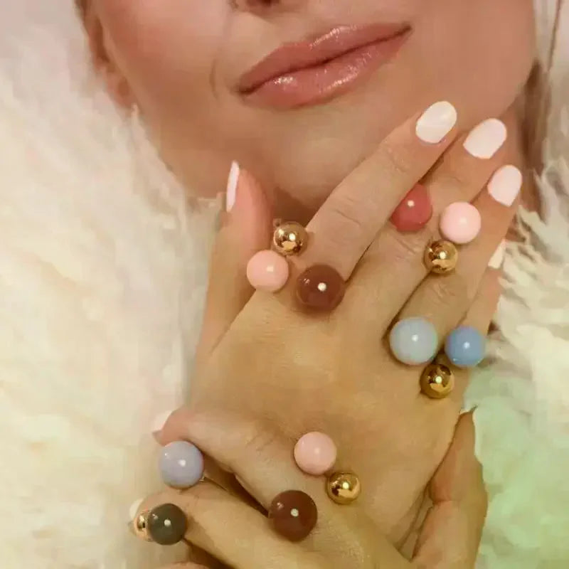 Fashionable Candy Spherical Enamel Droplet Ball Ring Adjustable Open Zpaxo