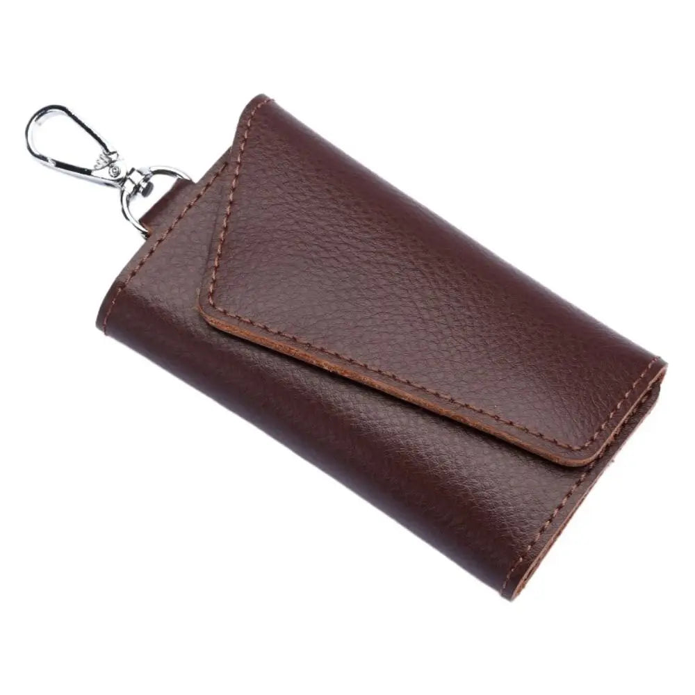 Cow Split Leather Keychain Mini Card Bag Housekeeper Key Holder Zpaxo coffee
