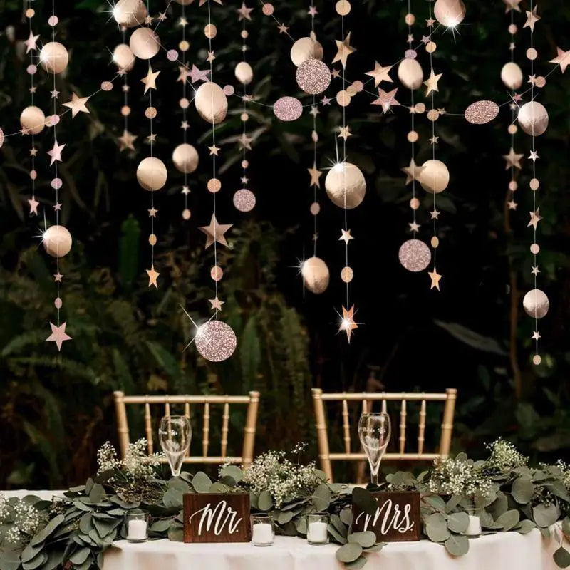 4M Gold Glitter Paper Banner Garland String Room Hanging Birthday