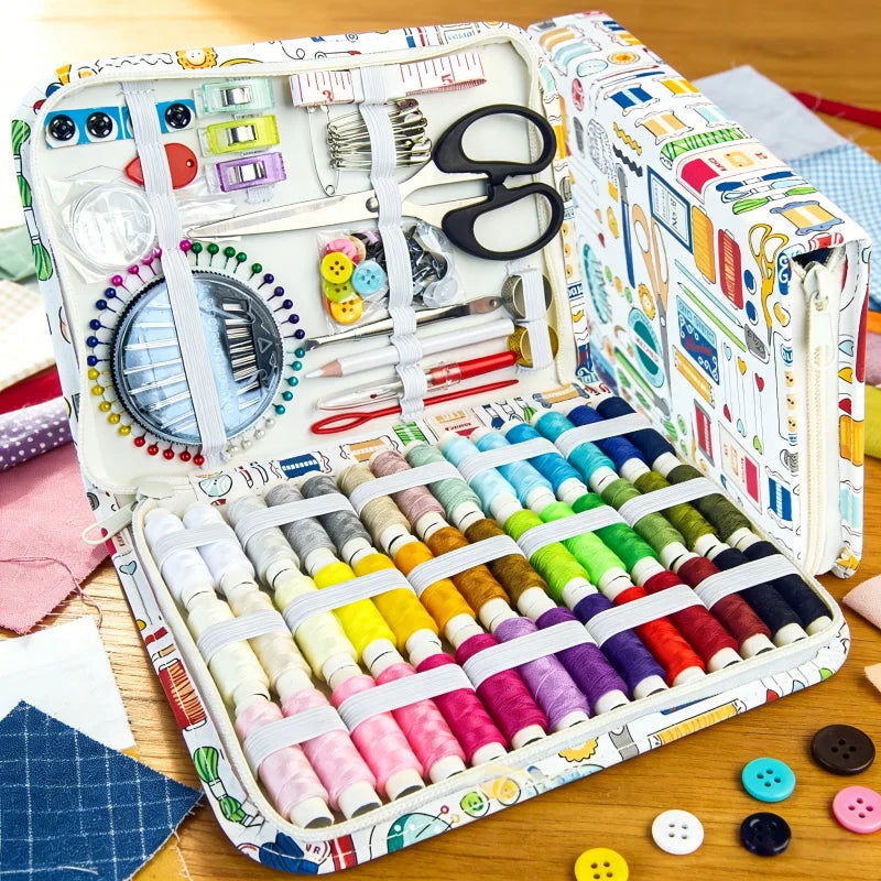 170-Piece Brown Rectangular Sewing Kit, Printed Pattern Home Sewing Set, Portable Travel Sewing Set, DIY Hand Tools Zpaxo ZXB printing 170