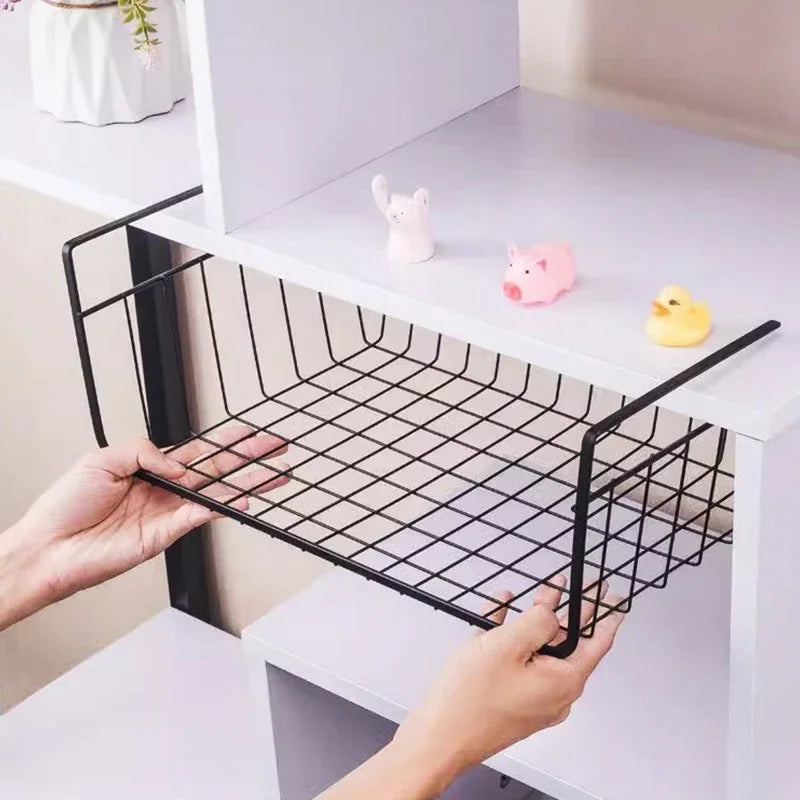 1pcs Portable Metal Iron Kitchen Shelf Under Table Hanging Net Basket Multifunctional Book Storage Rack Home Offices Organizer Zpaxo