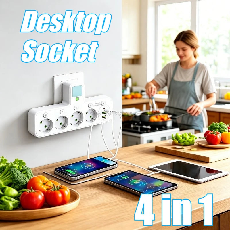 Multi-socket Power Strips Strip 3 Plugs USB Socket Electric Outlet Fast Charger Desktop Charging USB Electrical Adapter Socket Zpaxo