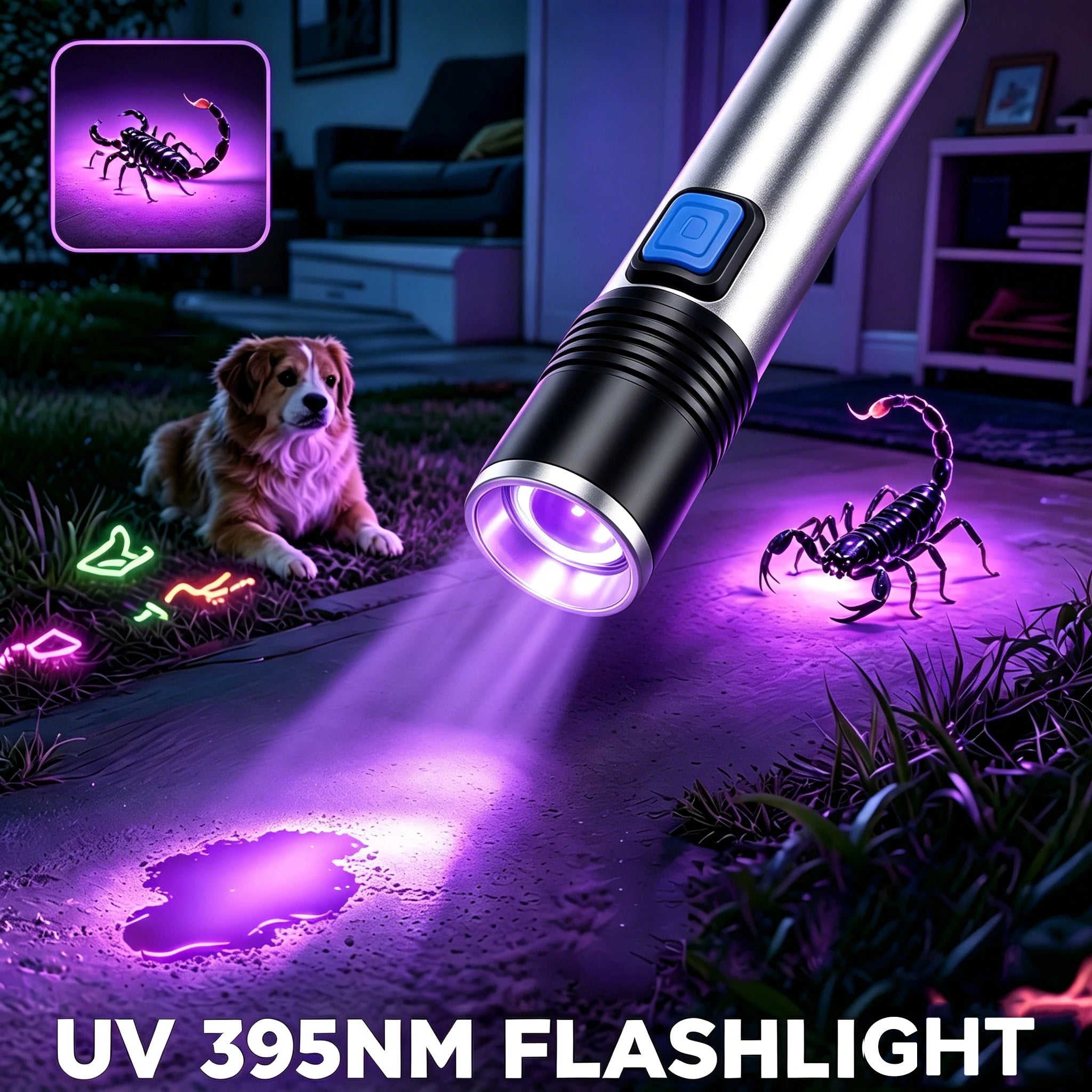 395nm UV Blacklight Flashlight – Zoomable USB Rechargeable