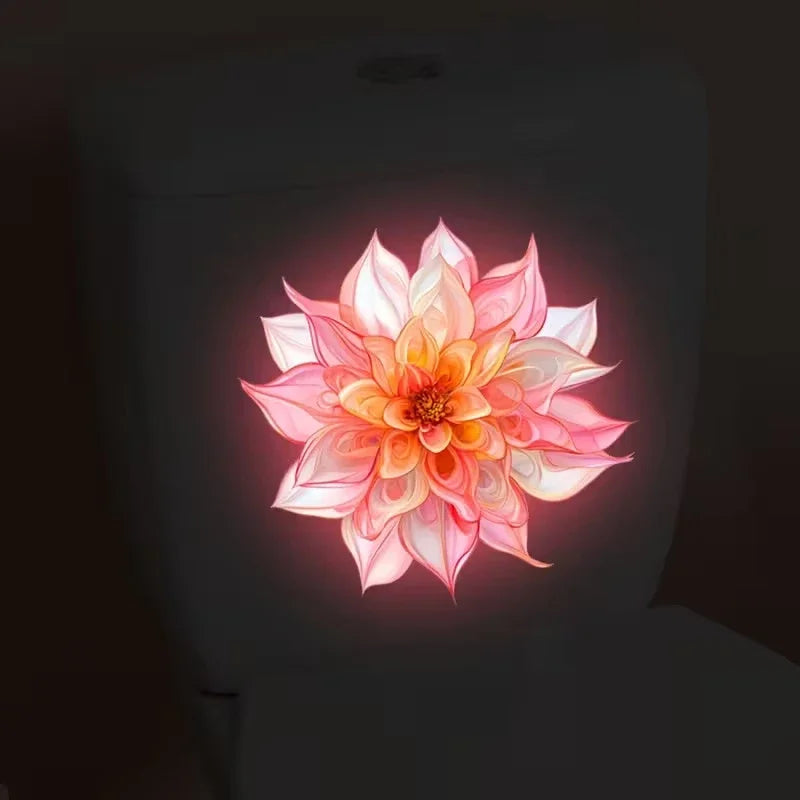 Glow-In-The-Dark Lotus Dahlia Bicycle Flower Toilet Stickers Self-Adhesive Removable UV Night Decal Wall Stickers Bathroom Decor Zpaxo