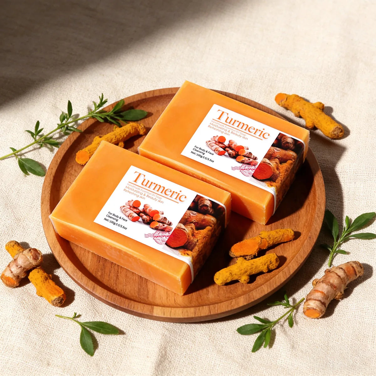 2Pcs 100% Natural Organic Tumeric Skin Whitening Anti Acne Handmade Skin Care Face Body Turmeric Bar Soap Zpaxo