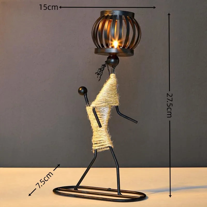 Nordic Metal Candle Holder Abstract Character Handmade Vintage Candlestick for Wedding Home Coffee Shop Table Art Decoration New Zpaxo E