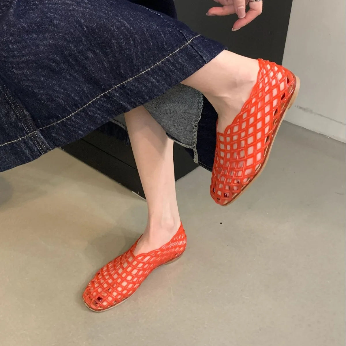 Summer Sandals for Women Hollowed Out Holes Women's Non Slip Jelly Sandals New Transparent Mesh Sandals for Women Plus Size 42 Zpaxo