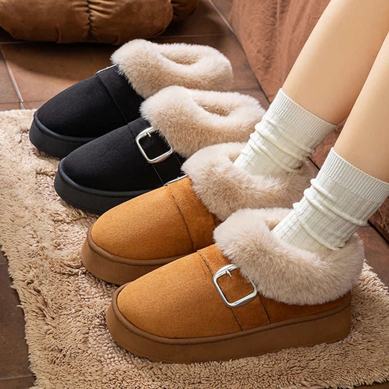 Women's Warm Cotton Shoes Indoor Outdoor Anti-slip Fluffy Fuzzy