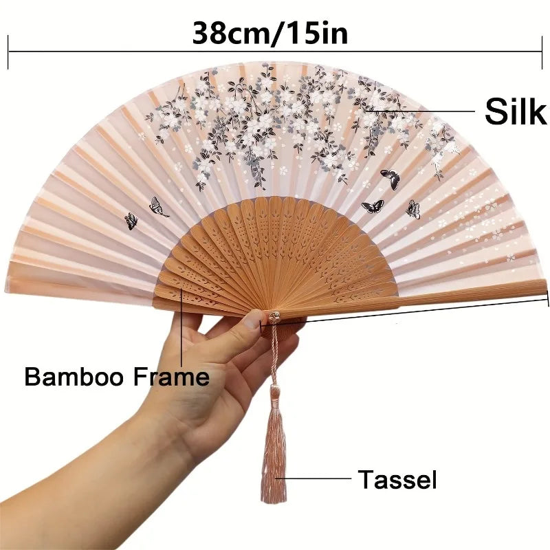 Folding Hand Fan Tassel Chinese Japanese Handheld Party Favor Supplies