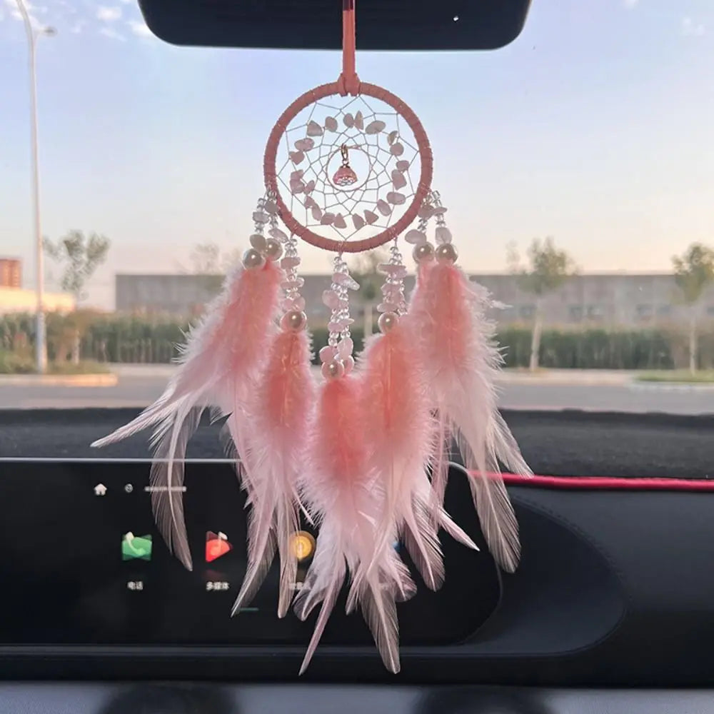 Hand Knitting Dream Catching Wind Chimes Decoration Car Pendant Tassel Catching Pendant Delicate Feathers and Iron Ring Zpaxo
