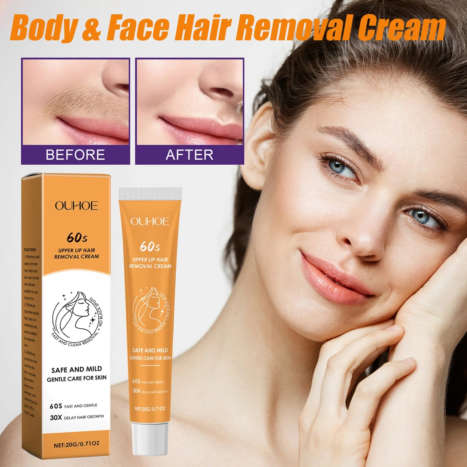 Hair Removal Cream for Face & Body Painless Depilatory Cream Smooth Skin Hair Remover Growth Inhibitor for Underarms Legs Arms Zpaxo