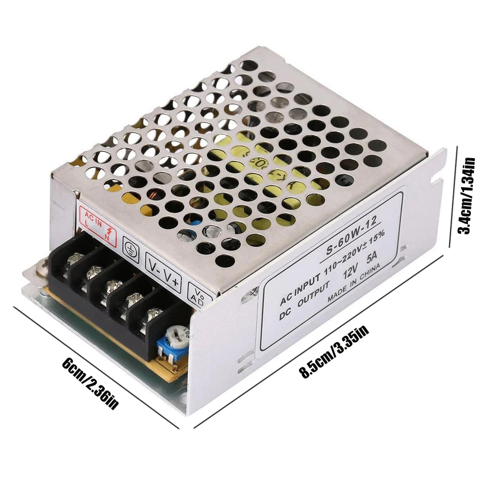 12V 5A Power Supply Adapter 60W Switching 220 AC DC LED Strip