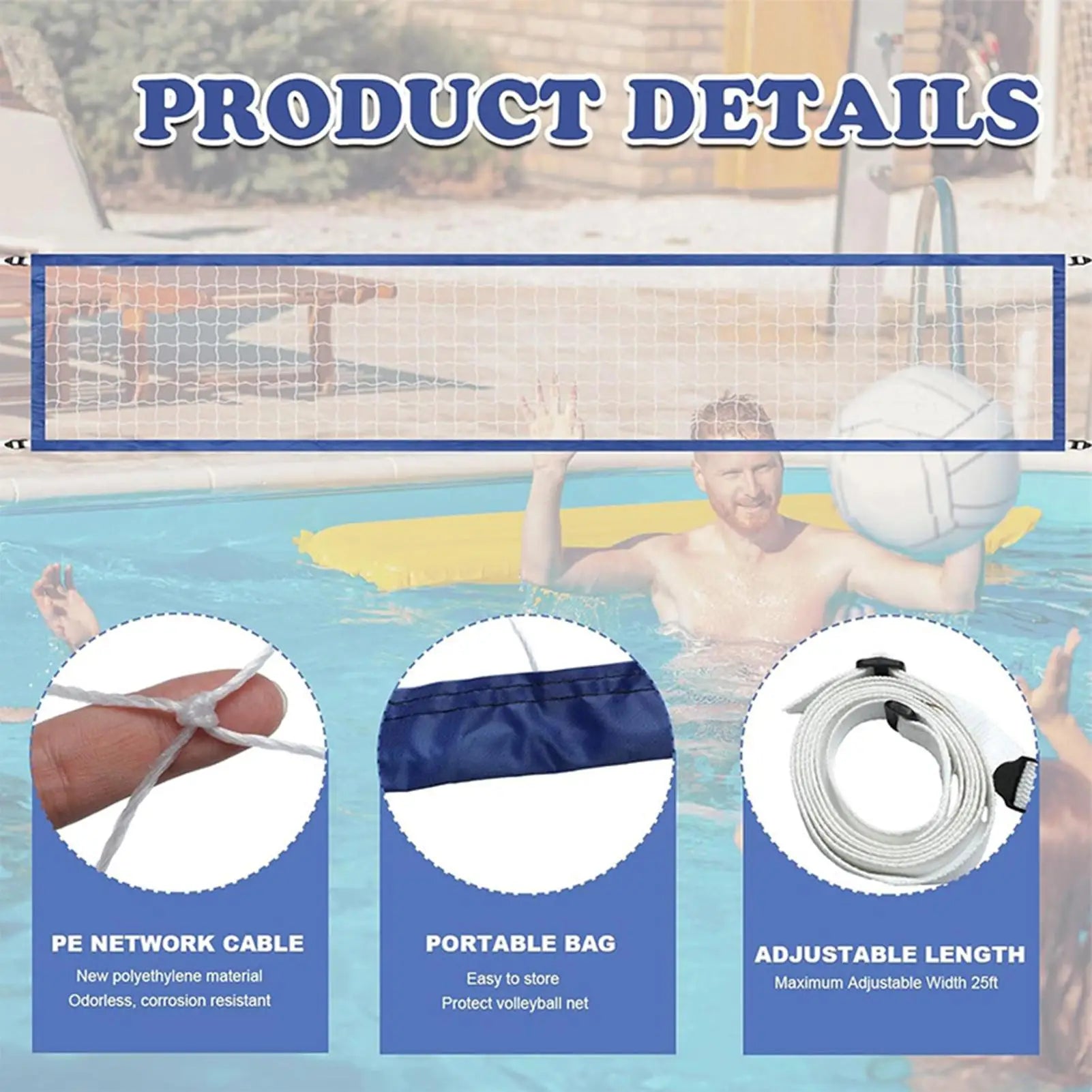 Volleyball Net Pool Swimming Replacement Adjustable Sport Toy Outdoor